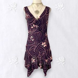 Charlotte Russe Early 2000's Purple Pink Handkerchief Asymmetric Mini Dress L